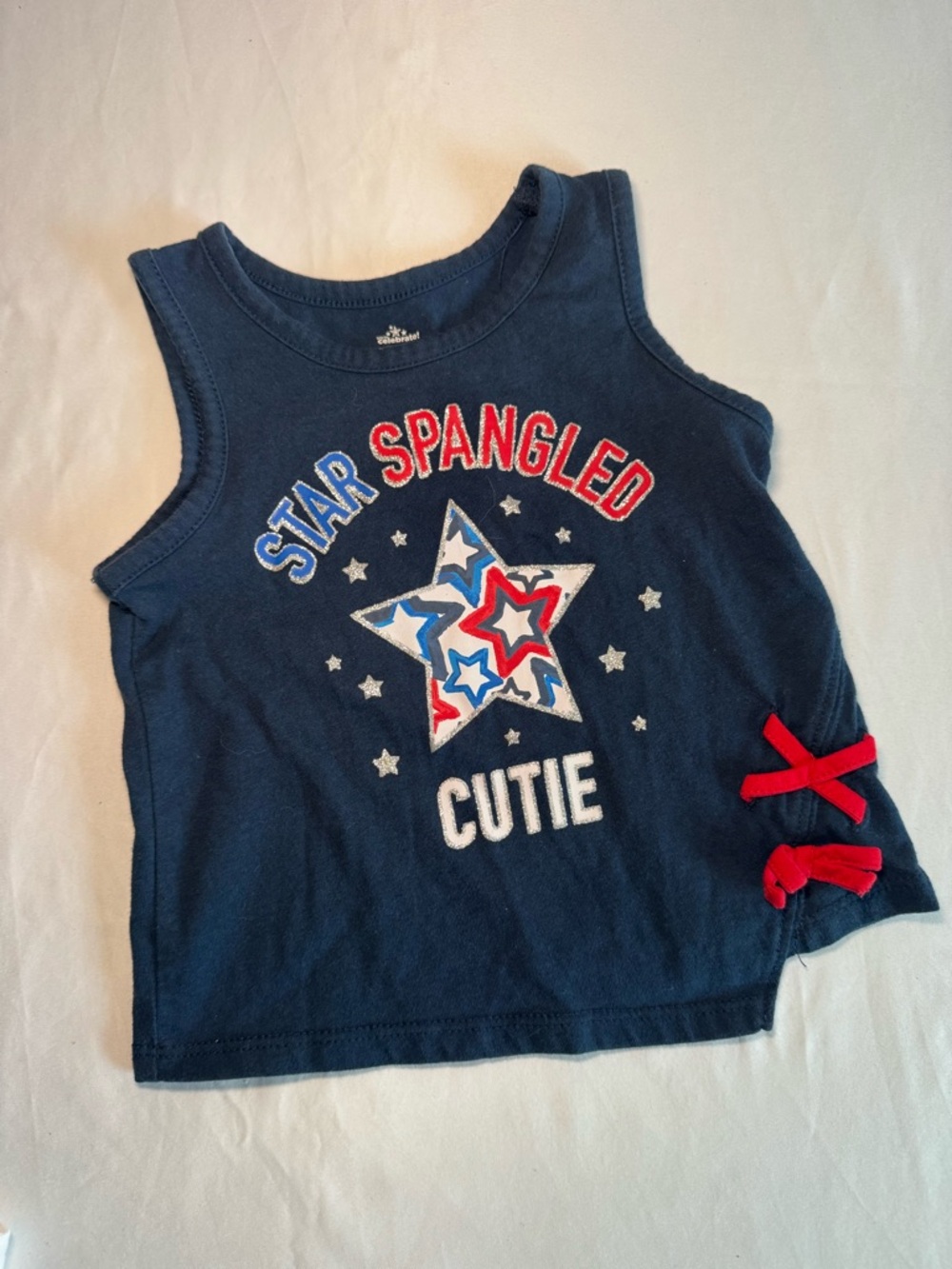 Navy 'Star Spangled Cutie' Girls Tank Top - Red & White Accents